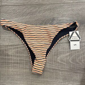 RVCA Women’s Orange Black Striped Bikini Way Skimpy Bottom Low Rose Size Small 8